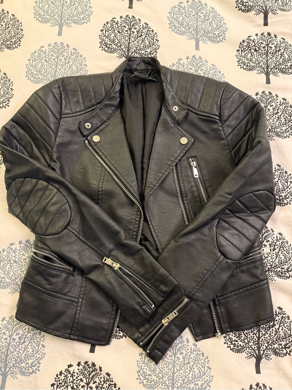 Zara Black Quilted Moto Leather Jacket